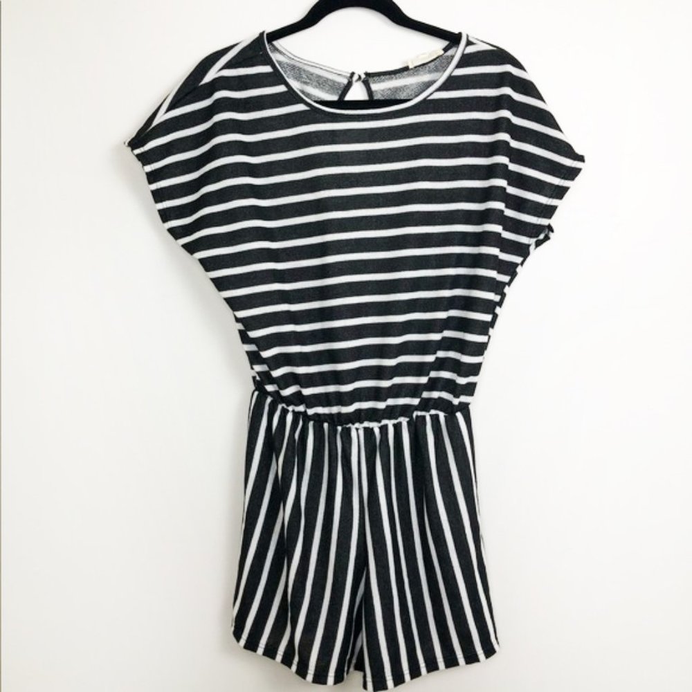See You Monday Black & White Short Sleeve Romper L